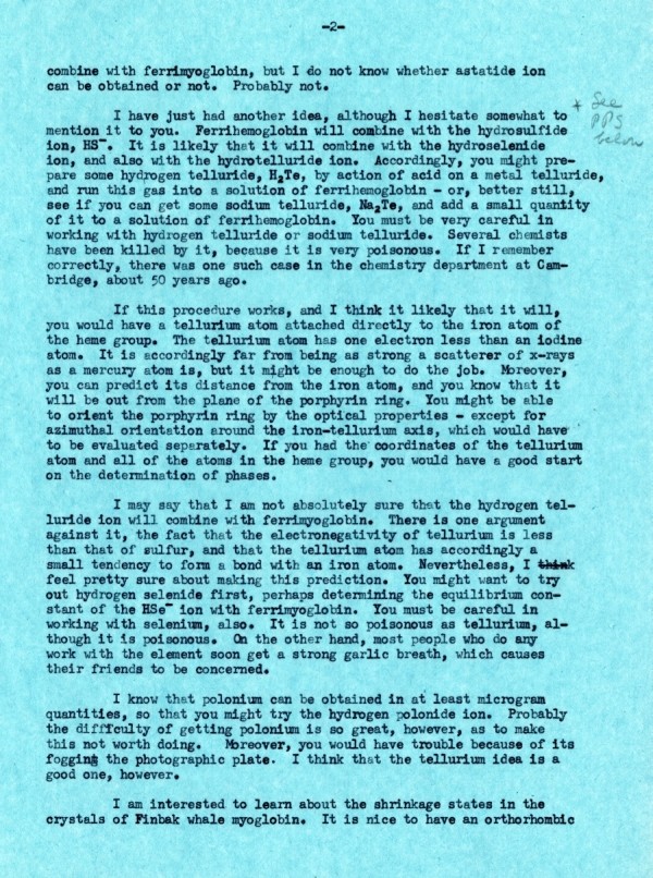 Letter from Linus Pauling to Peter Pauling. Page 2. September 14, 1954