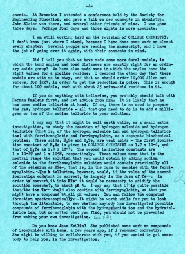 Letter from Linus Pauling to Peter Pauling. Page 4. September 14, 1954