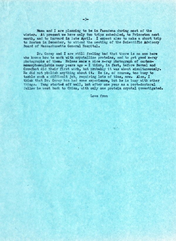 Letter from Linus Pauling to Peter Pauling. Page 3. October 12, 1954
