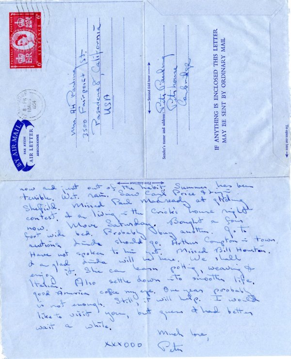 Letter from Peter Pauling to Ava Helen Pauling. Page 2. August 10, 1954