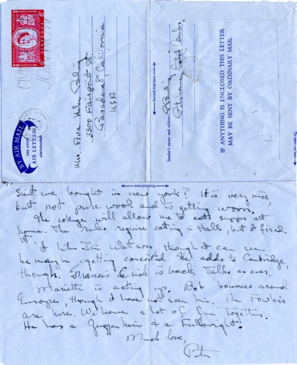 Letter from Peter Pauling to Ava Helen Pauling. Page 2. October 4, 1954