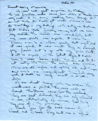Letter from Peter Pauling to Ava Helen Pauling. Page 1. October 9, 1954