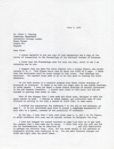 Letter from Linus Pauling to Peter Pauling. Page 1. June 9, 1969