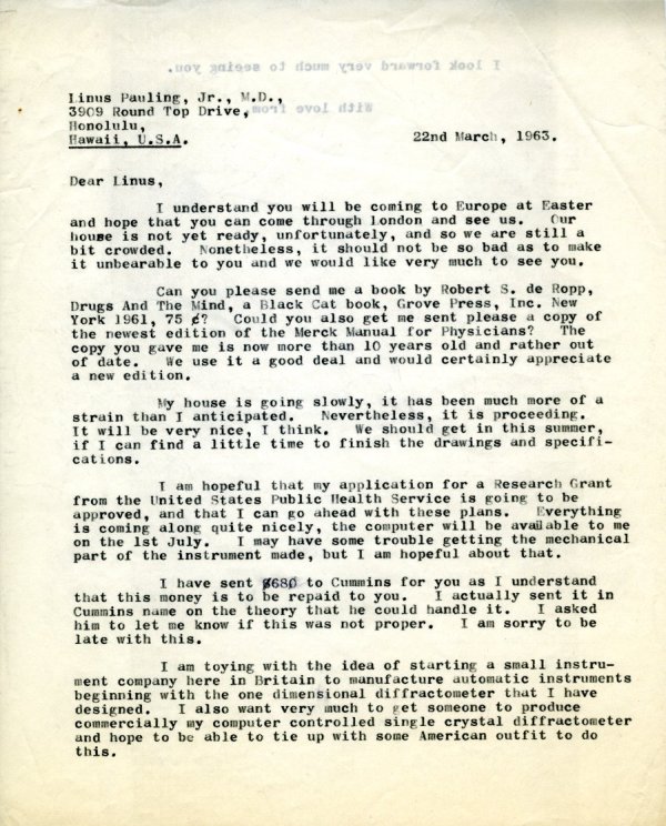 Letter from Peter Pauling to Linus Pauling, Jr. Page 1. March 22, 1963