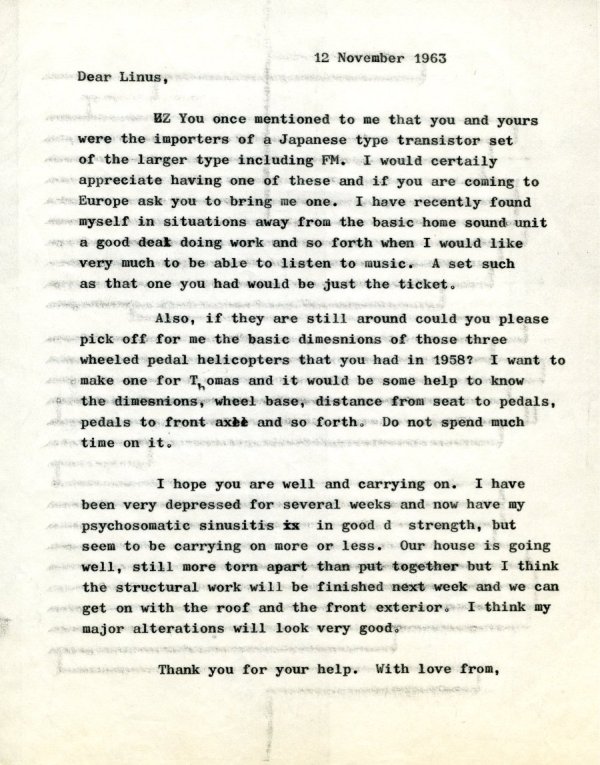 Letter from Peter Pauling to Linus Pauling, Jr. Page 1. November 12, 1963