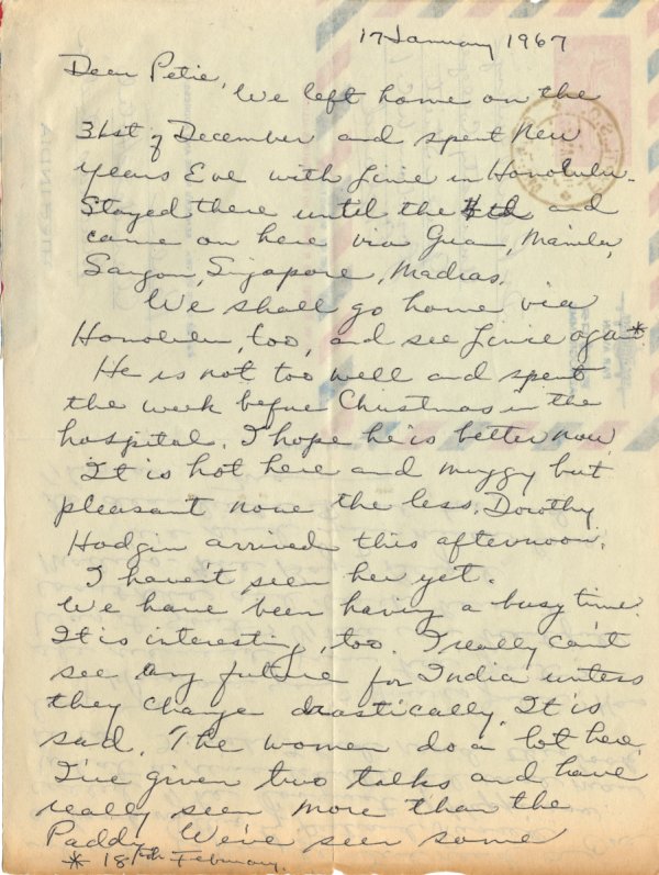Letter from Ava Helen Pauling to Peter Pauling. Page 1. January 17, 1967