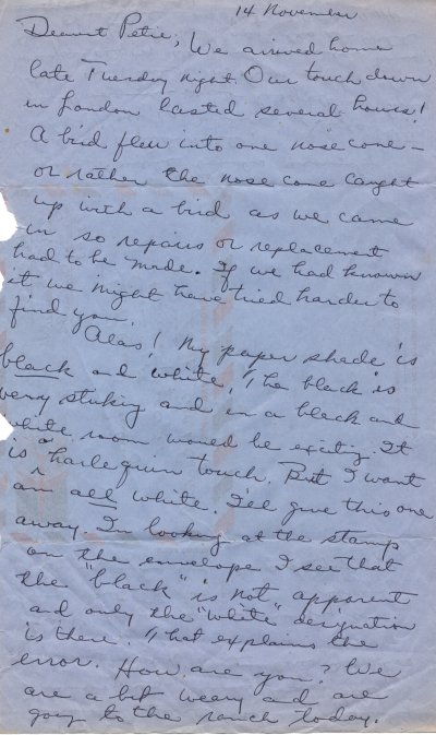 Letter from Ava Helen Pauling to Peter Pauling. Page 1. November 14, 1967