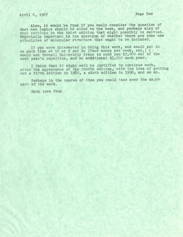 Letter from Linus Pauling to Peter Pauling. Page 2. April 6, 1967