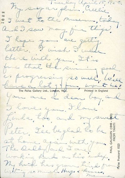 Letter from Ava Helen Pauling to Crellin Pauling. Page 1. April 18, 1950
