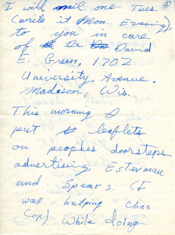 Letter from Crellin Pauling to Ava Helen Pauling. Page 3. October 31, 1950