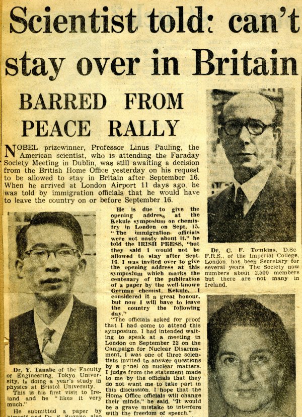 "Scientist Told: Can't Stay Over in Britain." Page 1. September 11, 1958