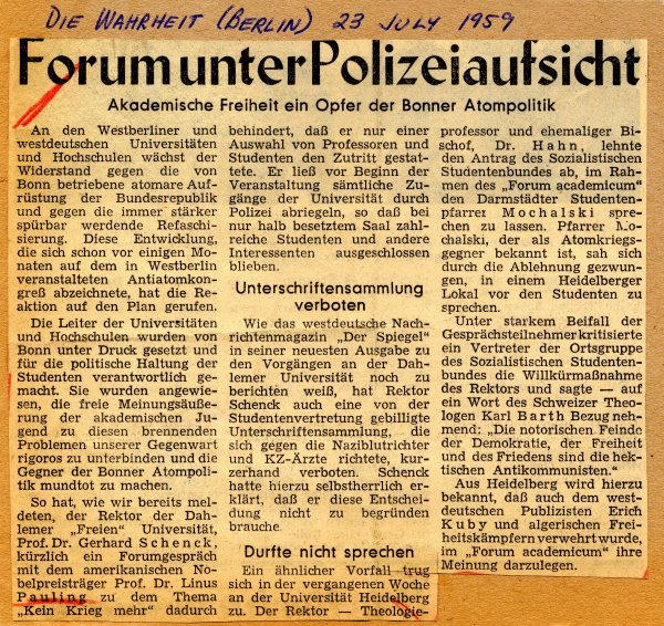 "Forumunter Polizeiautsicht." Page 1. July 23, 1959