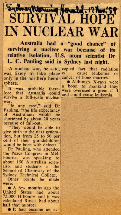 "Survival Hope in Nuclear War." Page 1. November 17, 1959