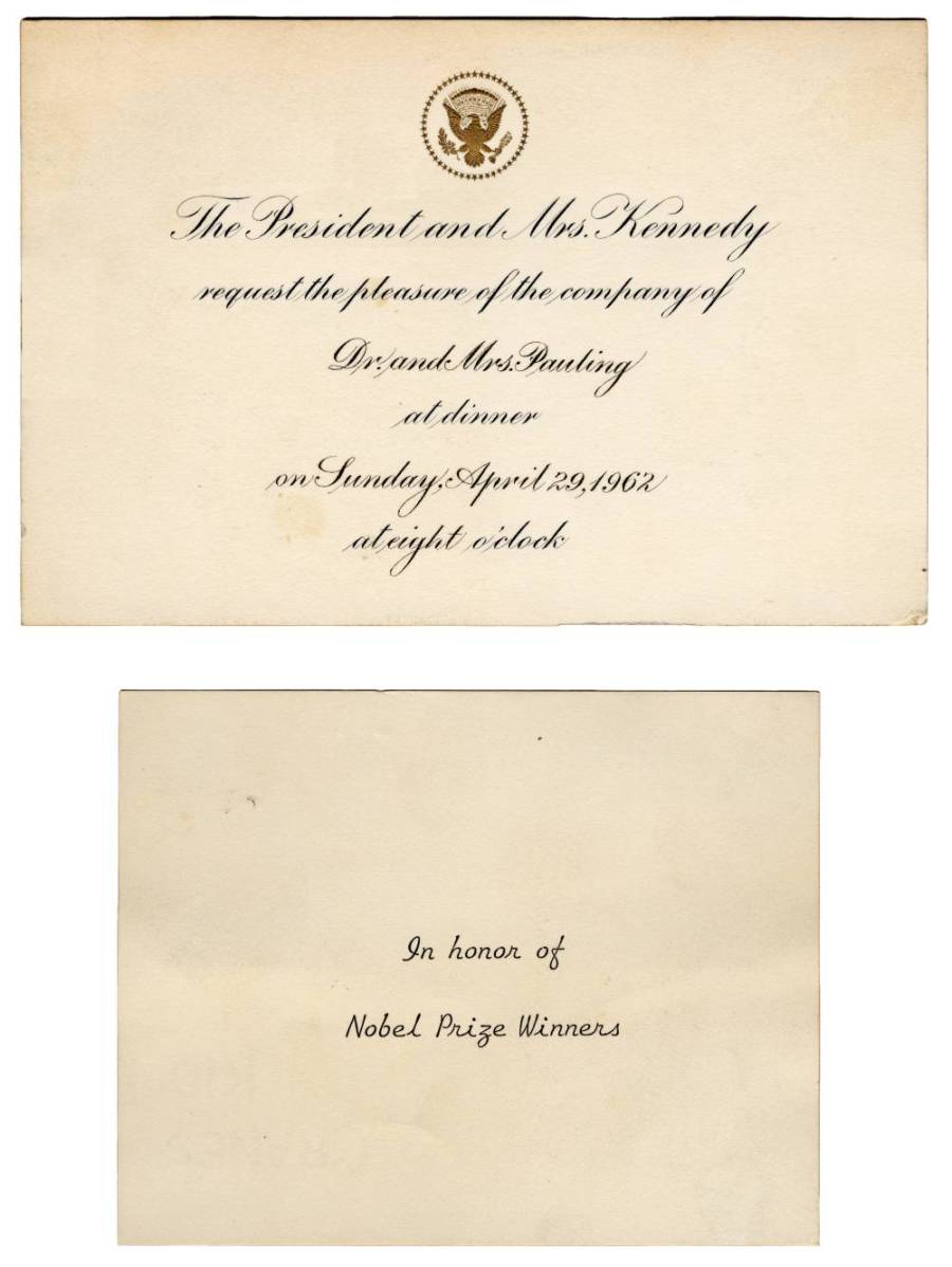 Invitation to a White House dinner held in honor of U.S. Nobel Prize Winners.