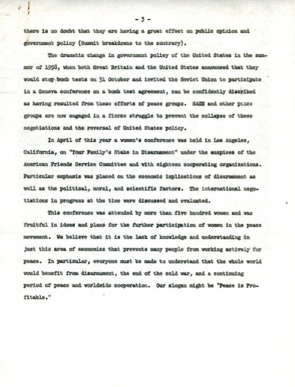"Peace Activities in the United States." Page 3. August 1960