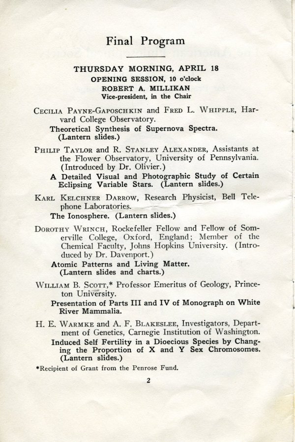 American Philosophical Society Meeting Program. Page 2. April 1940