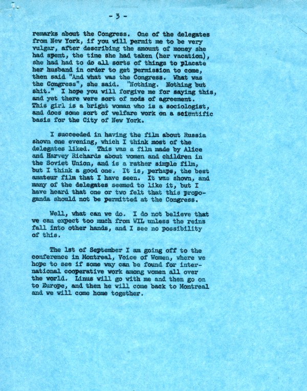 Letter from Ava Helen Pauling to Virginia Durr. Page 3. July 18, 1962