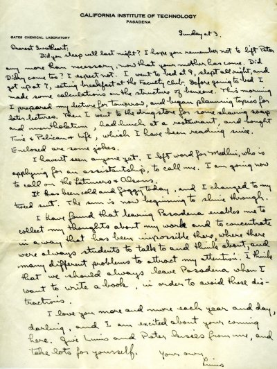 Letter from Linus Pauling to Ava Helen Pauling. Page 1. March 22, 1931