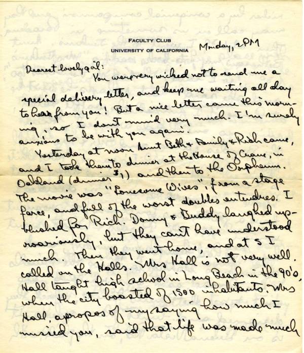 Letter from Linus Pauling to Ava Helen Pauling. Page 1. April 13, 1931