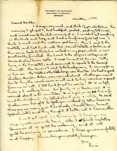 Letter from Linus Pauling to Ava Helen Pauling. Page 1. May 9, 1932