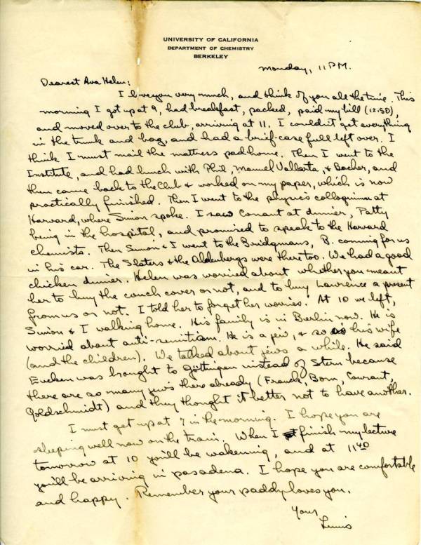 Letter from Linus Pauling to Ava Helen Pauling. Page 1. May 9, 1932