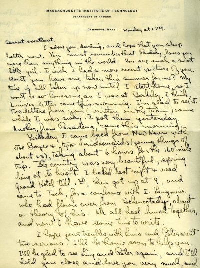 Letter from Linus Pauling to Ava Helen Pauling. Page 1. May 16, 1932