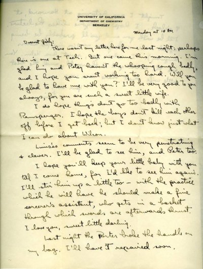 Letter from Linus Pauling to Ava Helen Pauling. Page 1. May 23, 1932