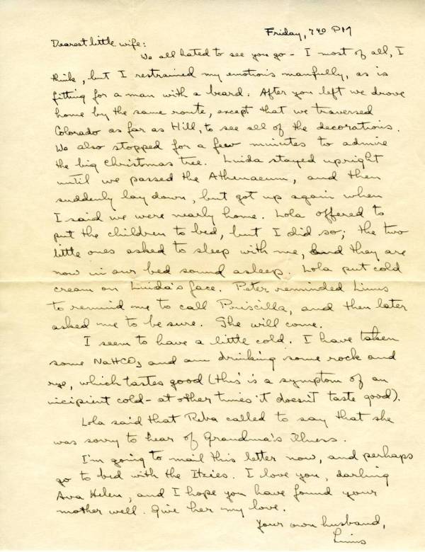 Letter from Linus Pauling to Ava Helen Pauling. Page 1. December 13, 1935