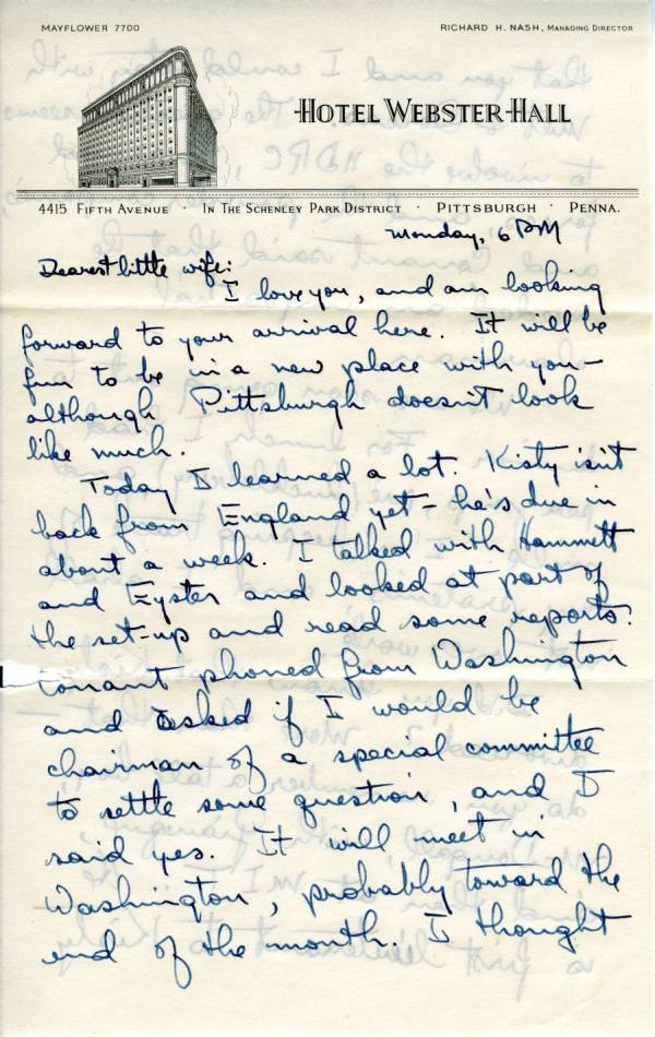 Letter from Linus Pauling to Ava Helen Pauling. Page 1. August 10, 1942