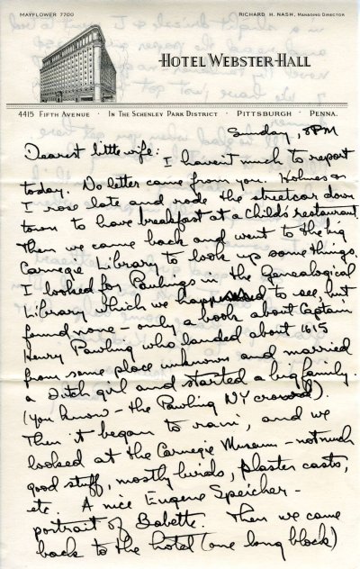 Letter from Linus Pauling to Ava Helen Pauling. Page 1. August 16, 1942
