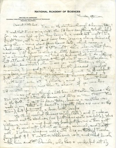 Letter from Linus Pauling to Ava Helen Pauling. Page 1. November 25, 1943