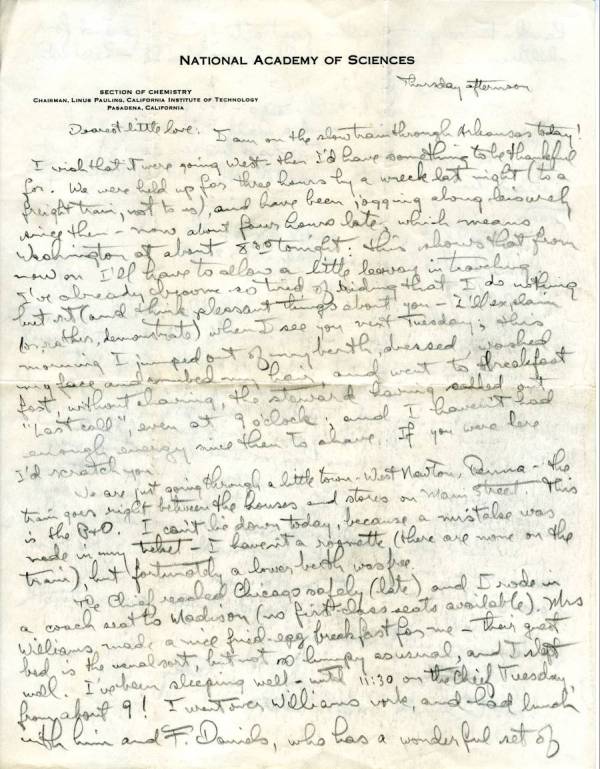 Letter from Linus Pauling to Ava Helen Pauling. Page 1. November 25, 1943