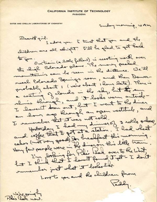 Letter from Linus Pauling to Ava Helen Pauling. Page 1. March 18, 1945
