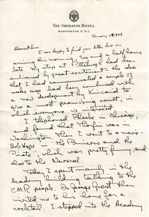 Letter from Linus Pauling to Ava Helen Pauling. Page 1. January 24, 1945