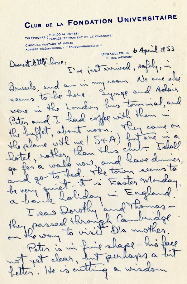 Letter from Linus Pauling to Ava Helen Pauling. Page 1. April 6, 1953