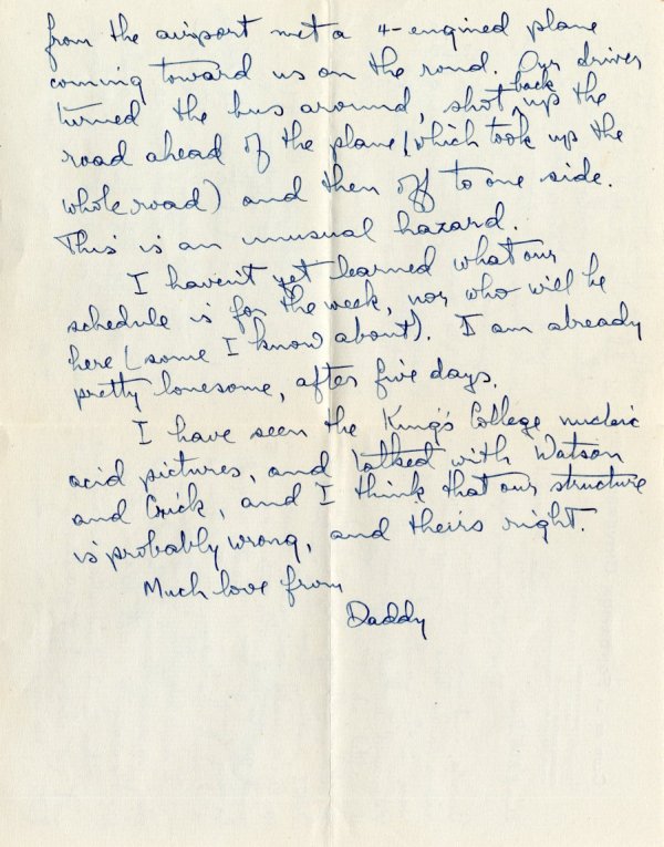 Letter from Linus Pauling to Ava Helen Pauling. Page 3. April 6, 1953