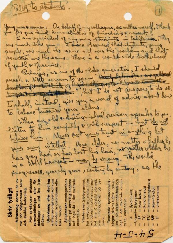 talk-to-students-december-10-1954-manuscript-notes-and-typescripts-linus-pauling-and