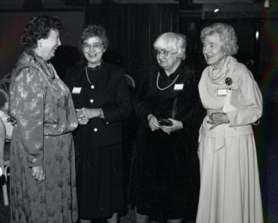 <p>Home Economics faculty, ca 1990s. From left: Jean Roth, Naurine McCormick, Alberta Johnston, and Esther Taskerud. Alberta Johnston was a faculty member for the Extension Service from 1963-1990. Starting as a Home</p><p>				Management Specialist in 1963, Johnston eventually became the Deputy Director of the Extension Service in 1987. Her focus was home economics. Esther Taskerud became the Assistant State 4-H Club Leader in November <span class='highlight2 bold'>of</span> 1947.</p><p>				Taskerud later served as the head <span class='highlight2 bold'>of</span> Home Economics from 1963-1969, retiring in 1970.</p>