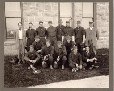 <p>The 1910 Baseball team, champions of the Northwest. During the season the OAC team played Whitman College, the University of Idaho, Washington State College, the University of Washington, and <span class='highlight2 bold'>the</span> University <span class='highlight1 bold'>of</span> Oregon. <span class='highlight2 bold'>The</span></p><p>				team line-up was Otto Moore, catcher; Lawrence Keene, pitcher; George Rieben, pitcher; Harry Cooper, first base; Mervin Horton, second base; Clifford Reed, third base; Ray Poff, left field and team captain; Walter Keck,</p><p>				center field; Emil Carrol, right field; Wren Crews, short stop, V.P. Gianella, manager; Fielder Jones, coach.</p>