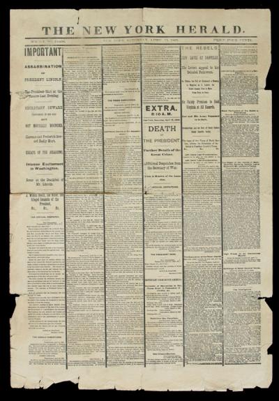 <p>Reproduction of the April 15, 1865 issue of the  reporting the assassination <span class='highlight2 bold'>of</span> President</p><p>				Abraham Lincoln.</p>
