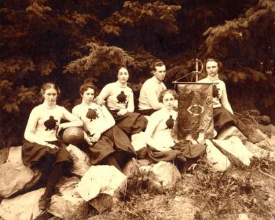<p>Women's <span class='highlight0 bold'>Basketball</span> team, ca. 1900. Left to right: Bessie G. Smith, class of 1901; Letitia Ownsby, class of 1900; Elizabeth Hoover, class of 1901; Coach Will Beach; Minnie Smith, Class of 1903; Inez Fuller, class of</p><p>				1900.</p>