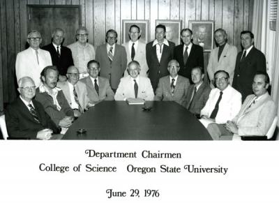 OSU College of Science department chairmen, June 1976. John D. Lattin stands back row, farthest right.