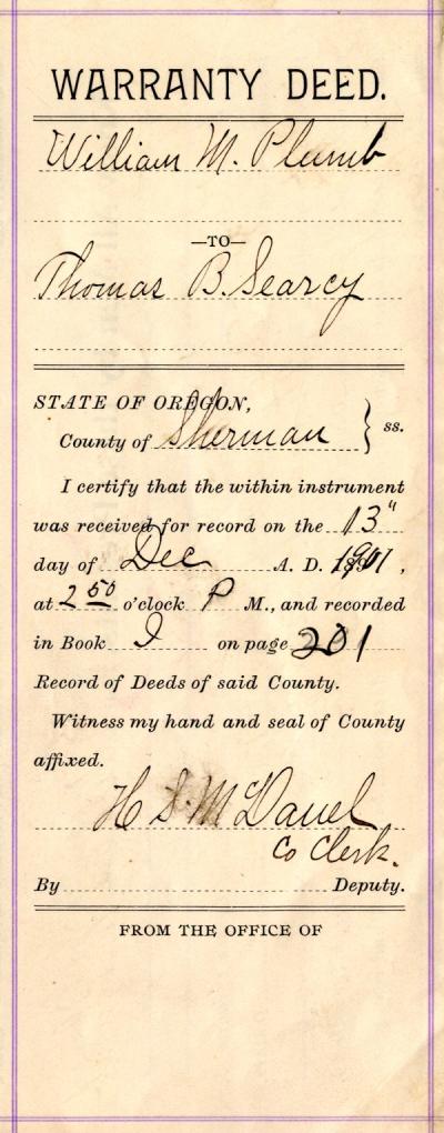 Warranty Deed From William M. Plumb to Thomas B. Searcy, December 13, 1901.