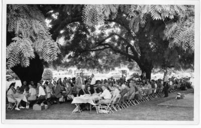 Picnic with Clifford Smith standing in center, 1940.