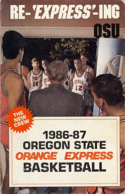 Cover of Oregon State University's Orange Express Basketball Media Guide, 1986.