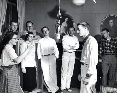 A student group performing a live radio broadcast, March 1951.
