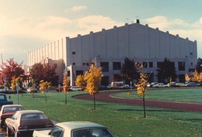 Gill Coliseum and intramural track, 1977.