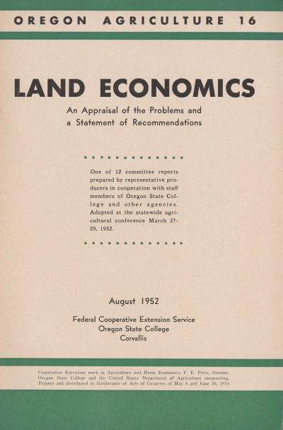 Cover of Oregon Agriculture: Land Economics, August 1952