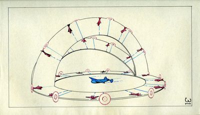 Pen and ink drawings for a comic book style manual for U.S. Air Force gunners.