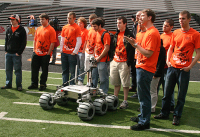 The Oregon State University Robotics Team with the Mars Rover at Reser Stadium